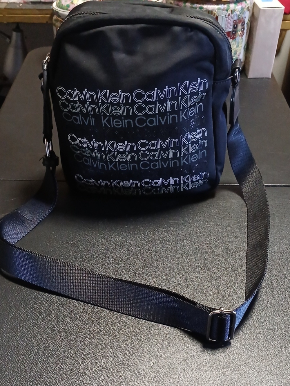 Calvin Klein Navy Black Repeated Logo Messenger Bag